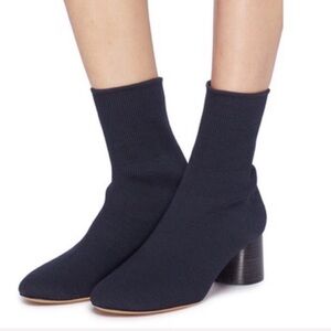 Vince Tasha Stretch Knit Booties Navy Sock Boots Round Block Heel